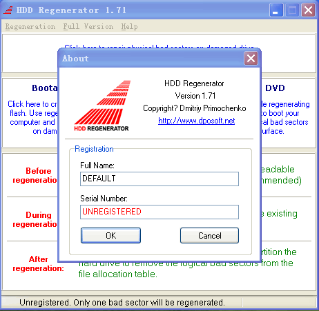 HDD Regenerator(硬盘物理坏道修复工具) v1.76