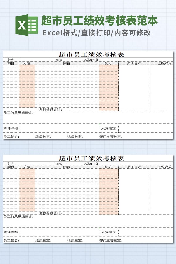 超市员工绩效考核表范本 v2.22