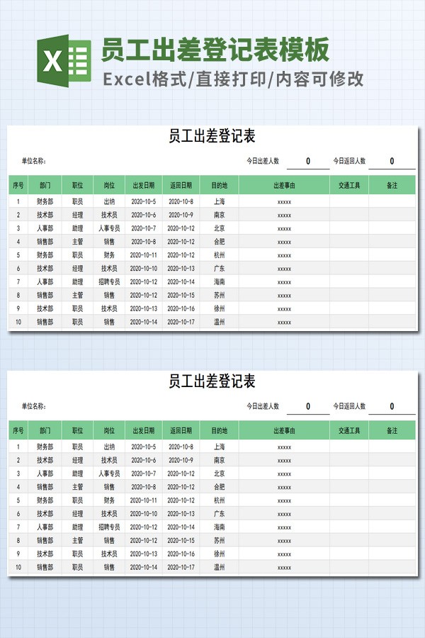 员工出差登记表模板 v1.47
